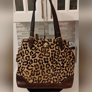 Tory Burch Tote - Leopard Calf Hair & Brown Leather-Trim GHW